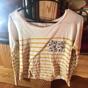 Yellow and white striped floral pocket shirt